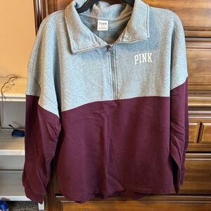 PINK Victoria's Secret Gray and Burgundy Pullover